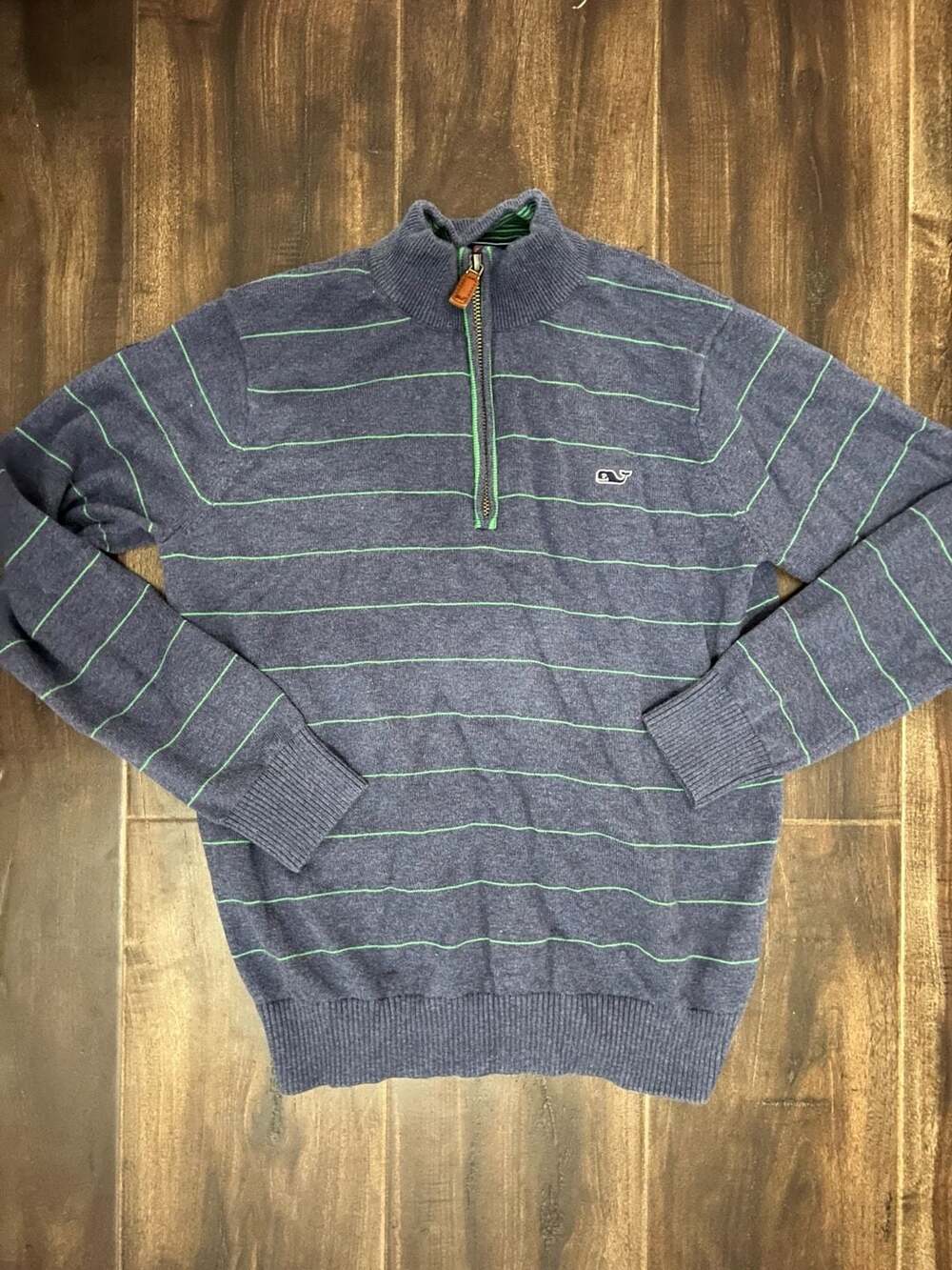 Vineyard Vines 1/4 Zip Pullover Sweater Size L 16-18 Blue Green Striped